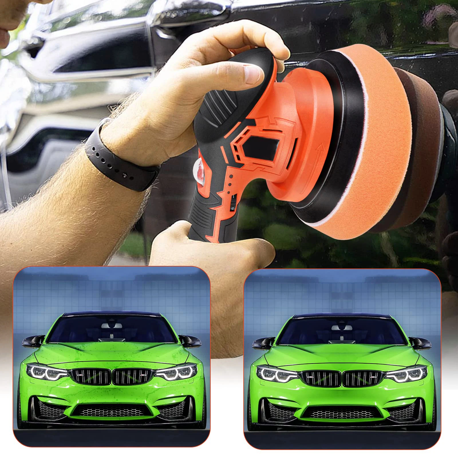 2000-5000rpm Cordless Car Polisher Wireless Car Polishing Machine Electric Polishing Wax Tool Noiseless 6 Variable Speeds