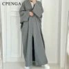 Eid Ramadan ouvert Abaya pour femmes plaine dubaï casual coton lin modeste Abayas Kimono turquie manteau musulman vêtements islamiques Robe