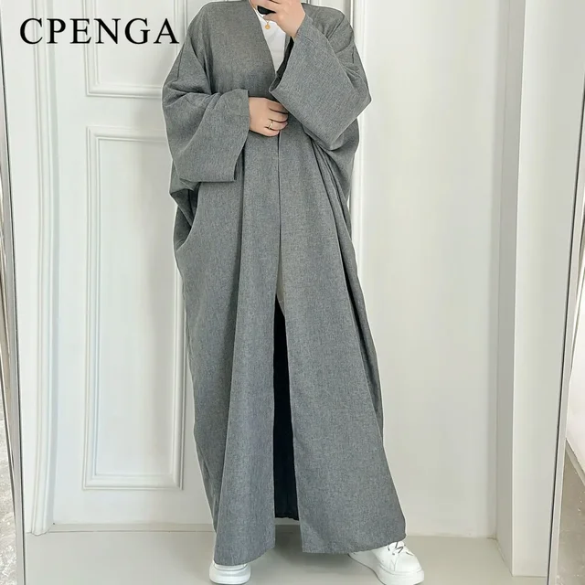 Eid Ramadan ouvert Abaya pour femmes plaine dubaï casual coton lin modeste Abayas Kimono turquie manteau musulman vêtements islamiques Robe