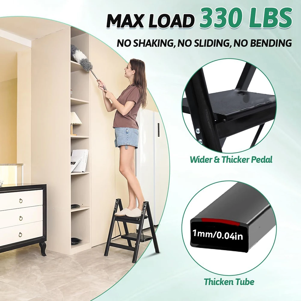 Work Ladder Platform Ladder Folding Step Stool Heavy Duty 330 Lbs Load Stepladder Small Kitchen/Closet Ladder for Adults/Kids Step