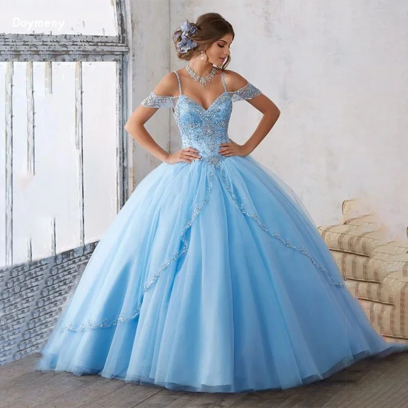 

Doymeny бусины на тонких бретельках платья для Quinceanera в пол Принцесса Милая 16 маскарад День Рождения вечерние платья vestidos de 15