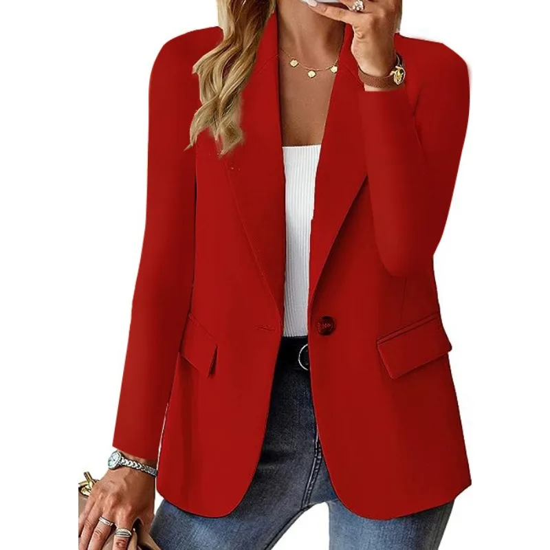

Autumn Winter Long Sleeve Lapel Collar One Button Slim Fit Jacket Coat Outwear Elegant Women Suit Blazer Top Y2K INS Clothes