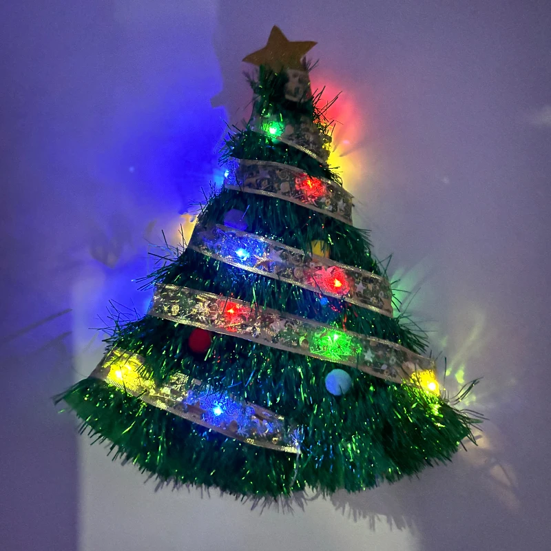 Christmas Decorations Supplies Christmas Hats Plastic Green Tree Hat Glowing LED Tree Hats