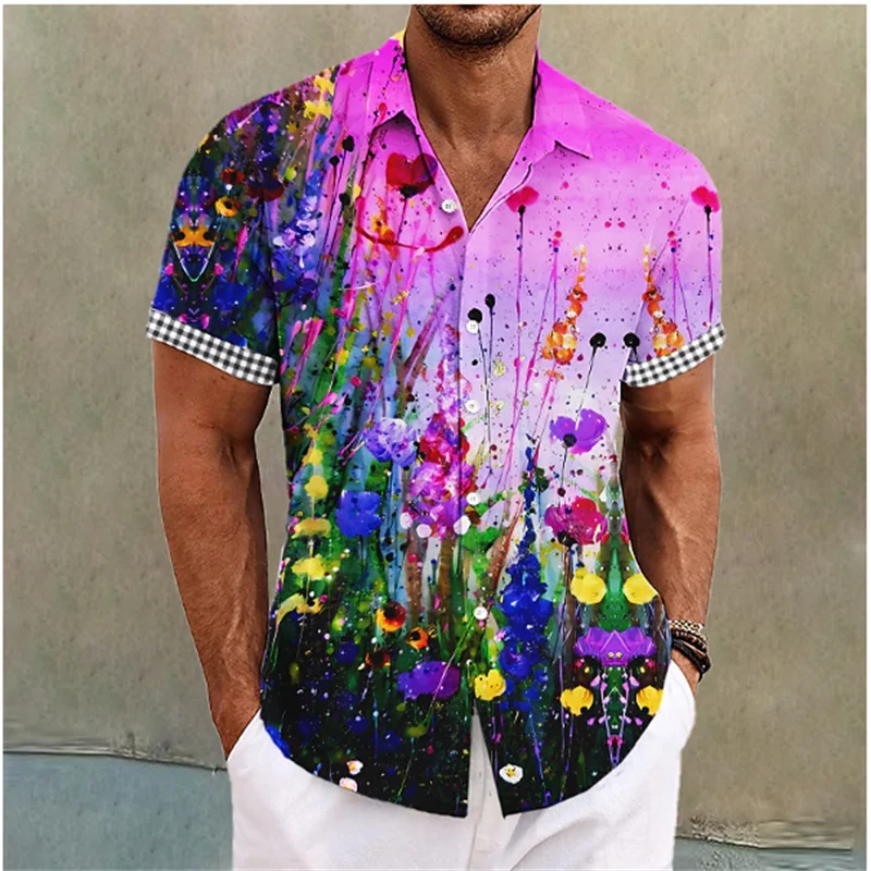 Summer Hawaiian Men's Shirt Butterfly Pattern Printed Feather Cuffed Shirt Outdoor Street Short Sleeve Clothing Fashion Designer