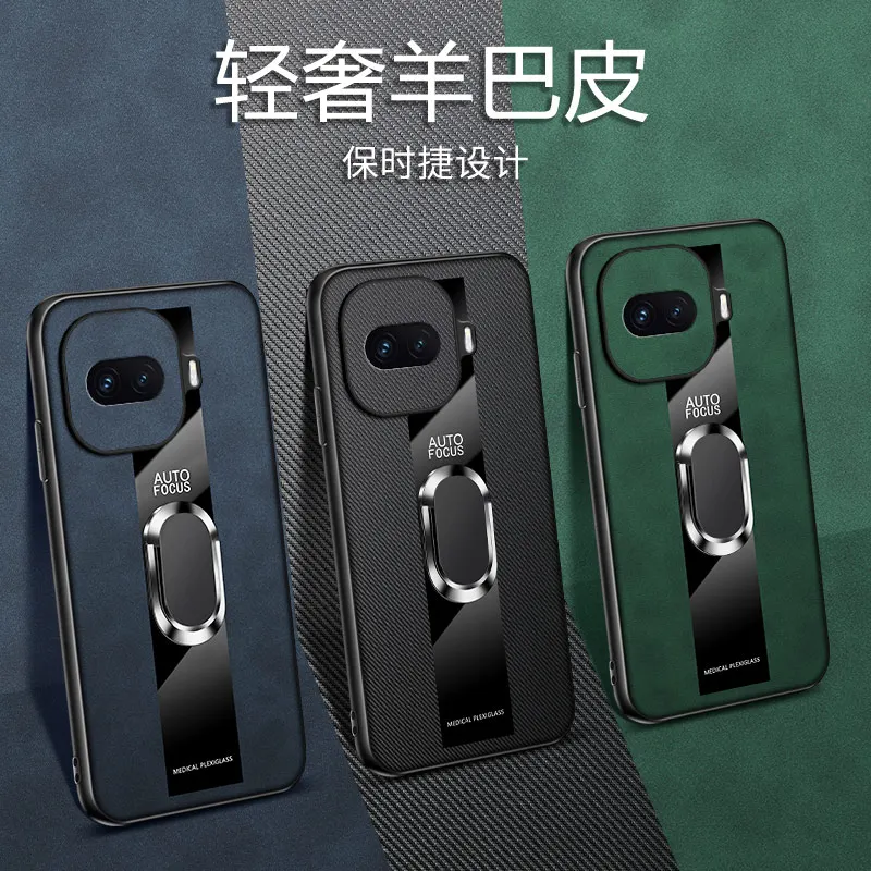Deluxe Sheepskin PU Leather Phone Case with Magnetic Ring Holder and Shockproof Lens Protection