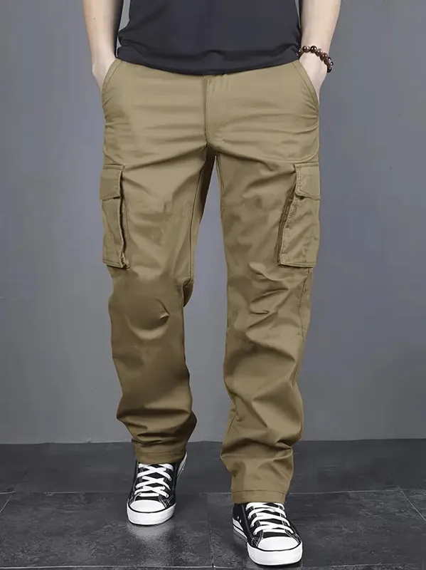 Men's casual multi pocket work pants with loose fit and drawstring waistband suitable for hikingfishingand outdoor exploration 4