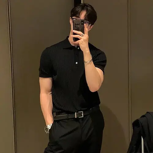 Summer Men's Clothing Retro Knit Lapel Striped Polo Shirt Solid Color Short Sleeve Fashion Light Luxury Popular Knitwear M-3XL - Image 5