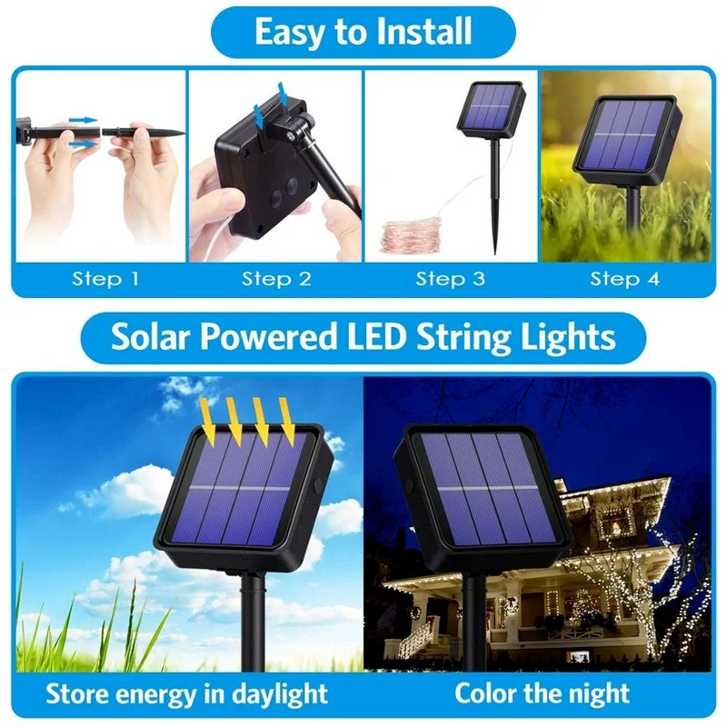 5M/10M20M30M odkryty Solar drut miedziany LED bajkowe oświetlenie do ogrodu świąteczne dekoracje świąteczne wieniec. 3 5M/10M20M30M odkryty Solar drut miedziany LED bajkowe oświetlenie do ogrodu świąteczne dekoracje świąteczne wieniec. 3