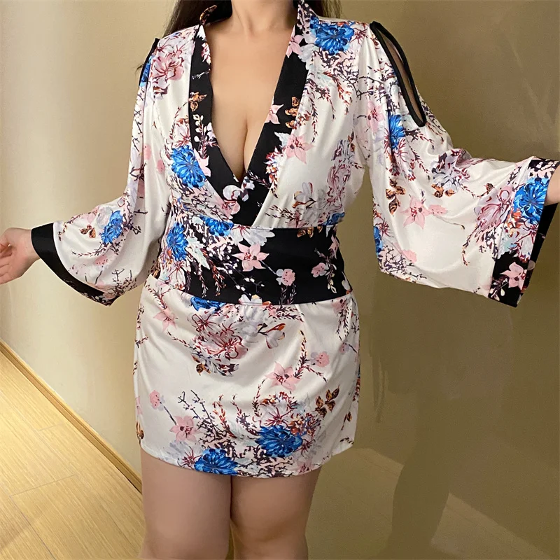 

Plus Size Women Lingerie Sexy Japanese Retro Kimono Dress Cosplay Japanese Kimono Print Dress Pajamas Cosplay Costumes Bathrobe