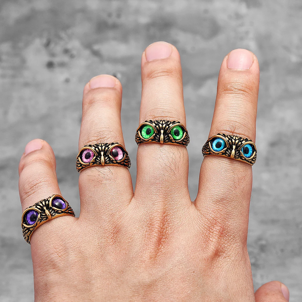 여러 색상 귀여운 올빼미 스테인레스 스틸 여자 망 반지 펑크 그릴 남자 친구 보석 창의력 선물  도매