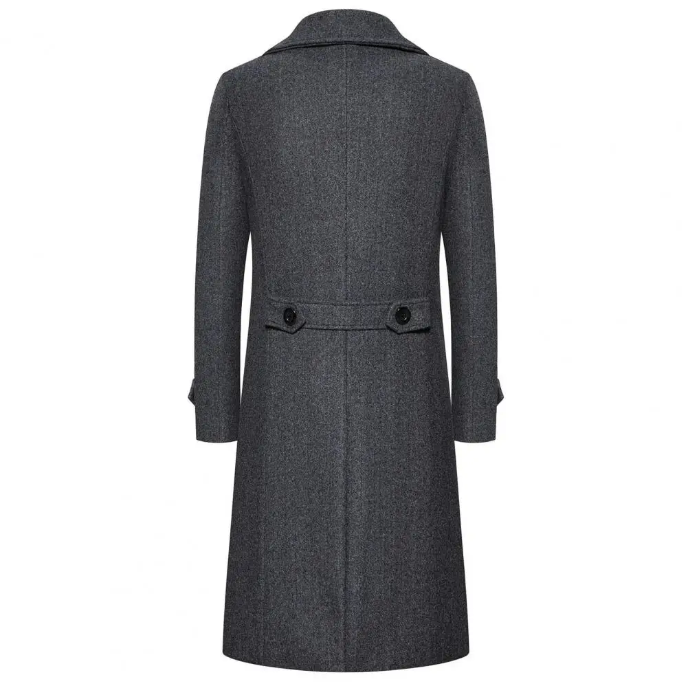 

Mid Length Coat Double-breasted Men's Overcoat Slim Fit Mid Length Long Sleeve Thick Windproof Warm Solid Color Cardigan Buttons