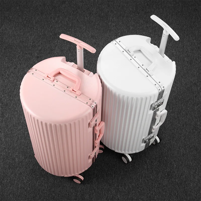 PLUENLI Women's Luggage Trolley Case Aluminum Frame Universal Wheel Cylinder Leather Case Password Luggage