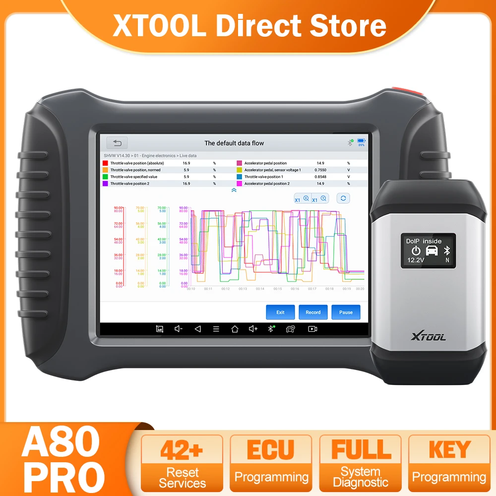 Полный диагностический инструмент XTOOL A80PRO, программирование ключей, активное тестирование, Программирование ЭБУ/кодирование, активное Тестирование с 31 + функциями сброса