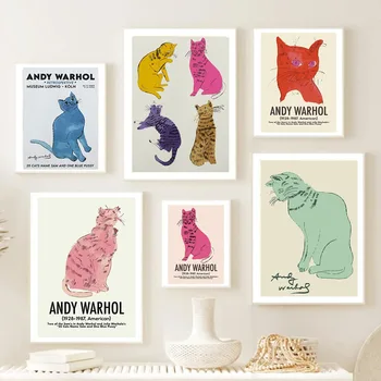 Fun Cat Art Poster Color Cat Canvas Print Wall Art Picture Cat Cafe stile moderno soggiorno decorazione della casa senza cornice 1
