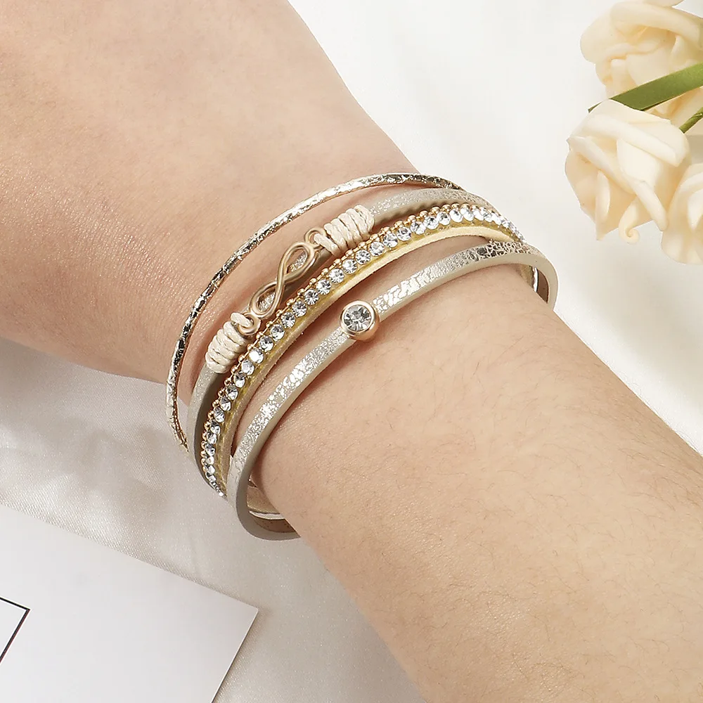 

Light luxury bohemian handwoven leather bracelet for women, magnetic clasp bangle