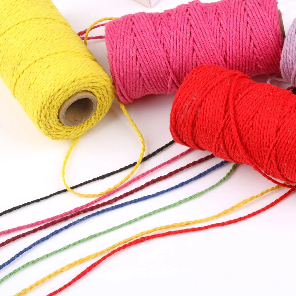 100M/Roll 2mm Cotton Rope Colorful Twine Macrame Cord Rope String Thread DIY Crafts Braided Twisted Cotton Home Textile Decor
