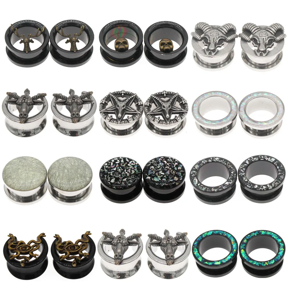 

Miqiao 1 Pair 316l Surgical Steel Star Sheep Ear Flesh Tunnel Plug Ear Expander 6-25mm Ear Gauges Body Jewelry Piercing