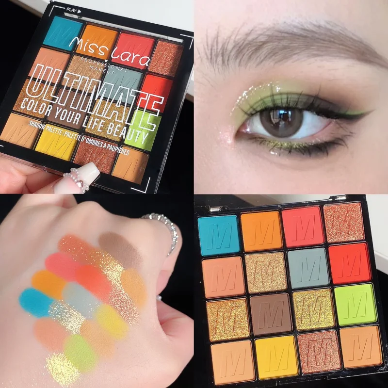 Rich Color Eyeshadow Plate Glitter Pearlescent Eye Shadow 16-color Ultimate Shadow Palette Bright Green Blue Eye Makeup Cosmetic 5