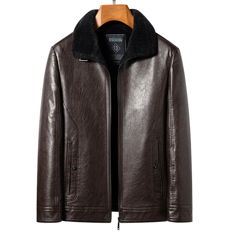 

Winter Men's Lamb Plush Fur Integrated Leather Jacket With Plush Thickening Retro Casual Genuine Leather Jackets Man Coats New