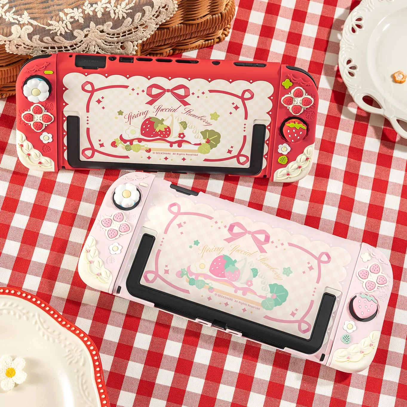 Strawberry-Themed Protective Hard Shell Case with Silicone Hand Grips