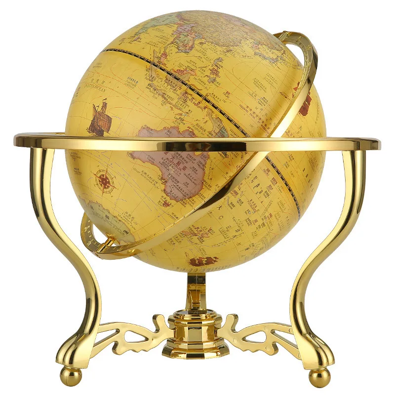 American retro triangle golden universal globe study office desktop decoration handicraft large antique globe opening gift 1 American retro triangle golden universal globe study office desktop decoration handicraft large antique globe opening gift 1