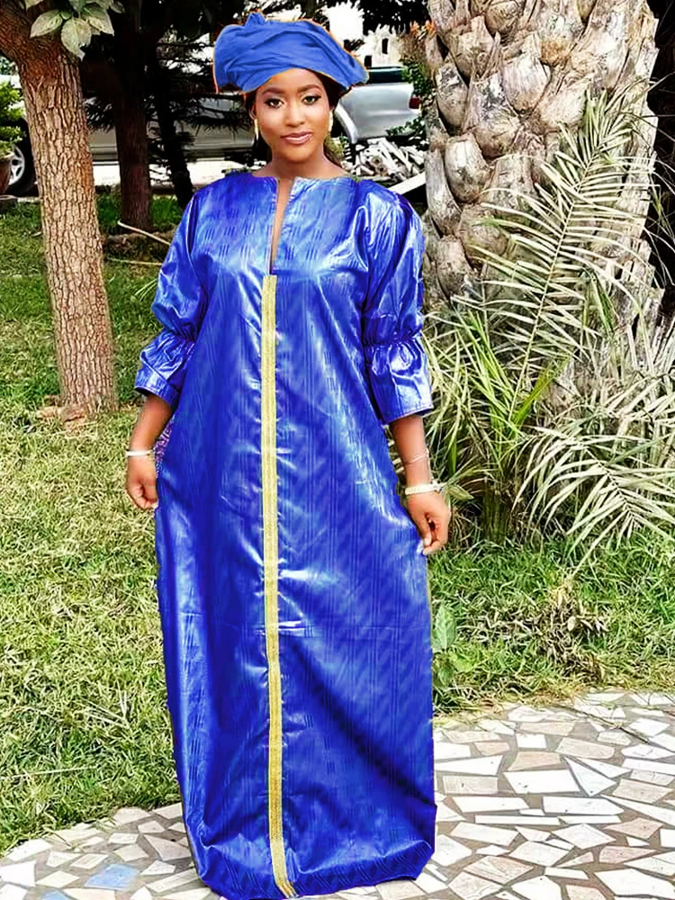 Latest Daily Party Original Bazin Riche Dresses For Nigeria Women Long Robe With Scarf Top Quality Long Dresses For Wedding women s shawls and wraps for evening dresses sparkling wedding scarf fringe bridal cape