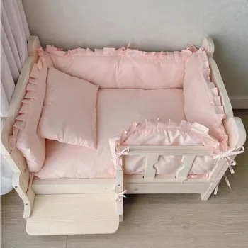 Solid Wood Dog Bed with Stairs Cozy Pet Bed for Cats Dogs Durable Teddy Golden Retriever Dog House Stylish Pet Furniture