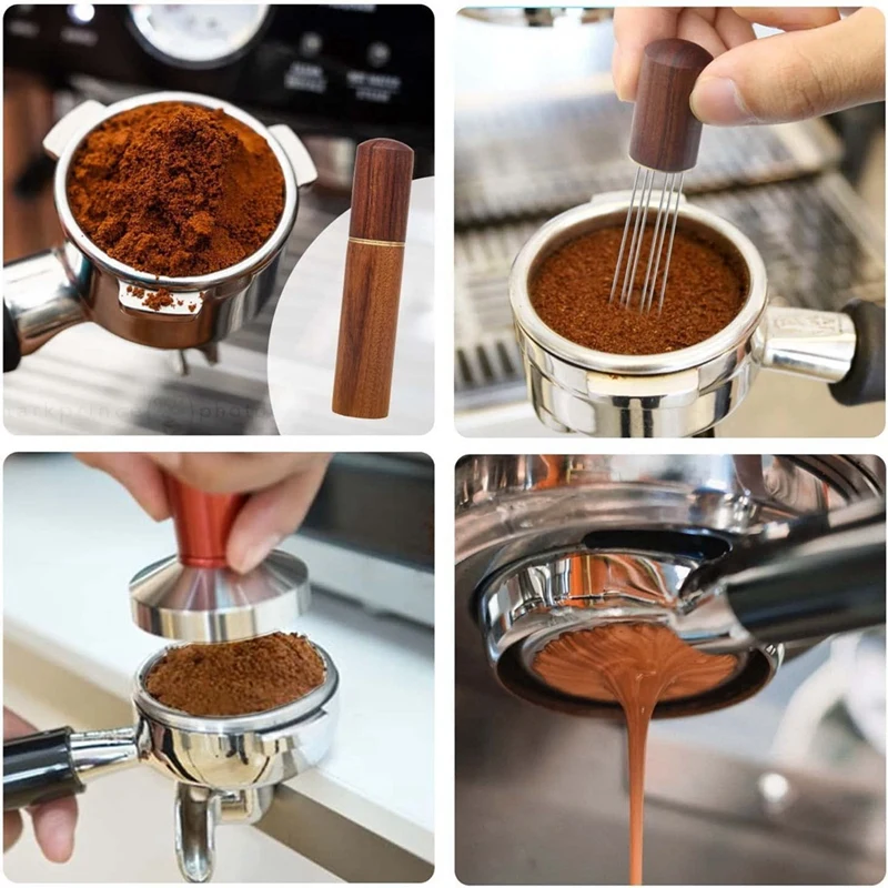 Wdt Tool Espresso Koffie Roerder Espresso Distributie Tool ,6 Naalden Walnoot Kleur