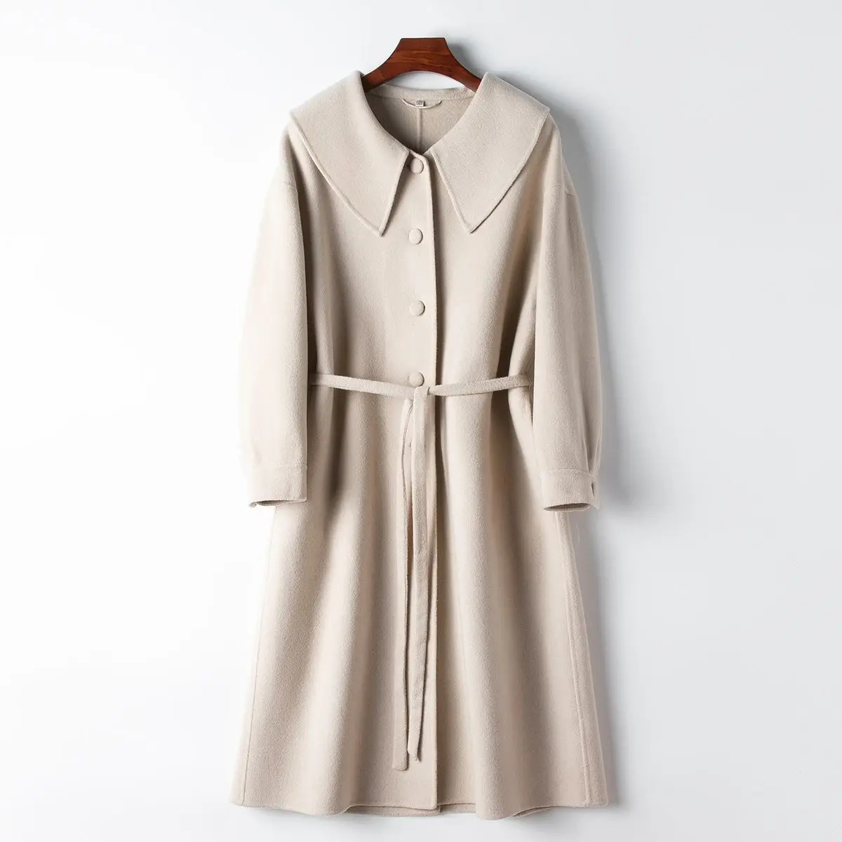 

2024 new 93.4 wool 6.6 cashmere woolen coat women's long cashmere double-sided nylon
