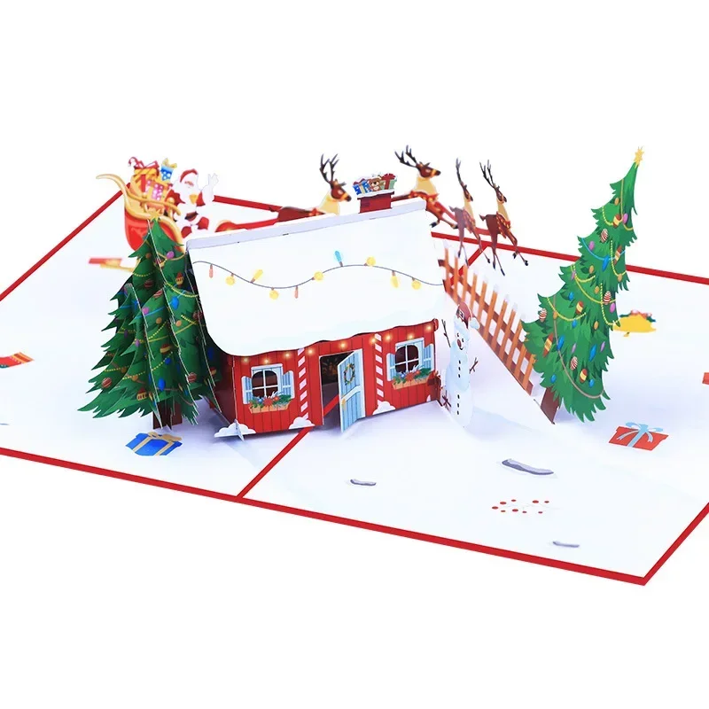 1 pcs 3D Christmas Cards Creative Christmas Houses Gifts Paper Carvings Blessings Pop up Cards