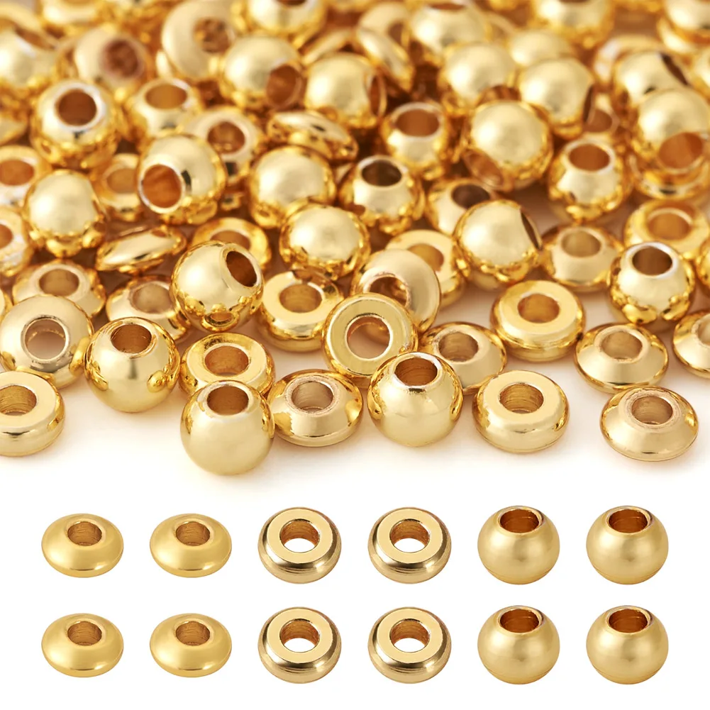 

300pcs Mini 3mm Brass Rondelle Long Lasting 18k Gold Plated Spacer Beads for Diy Earrings Bracelet Jewelry Making Accessories