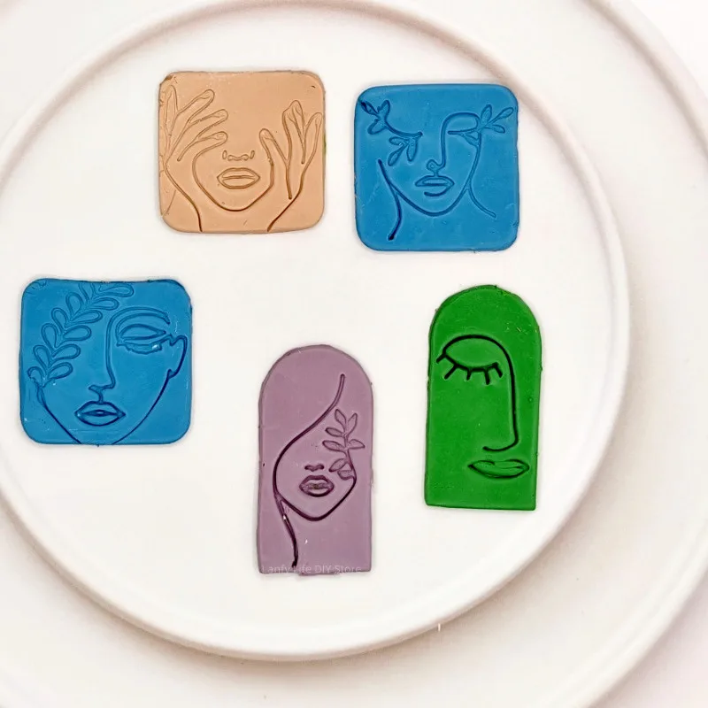 Soft Pottery Polymer Clay Mold Abstract Face Line Clay Stamp Texture Mat Cutter Earring Jewelry Pendant Making