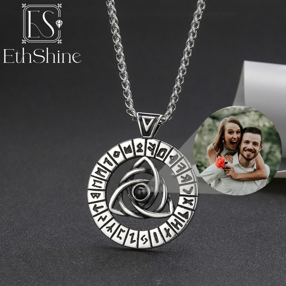 

EthShine Personalized Projection Necklace Men Custom Photo Necklace Pendant Birthday Christmas Gifts For Boyfriend Husband Fathe