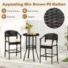 3-Piece Outdoor Bar Set - Patio Wicker Rattan Bar Height Barstools w/Cushions, Footrest, Round Glass Top Table, High Top Bistro 4