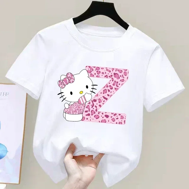 thumbnail image 1 of Camiseta de manga corta de algodón para niños con letras de Hello Kitty, camiseta de verano para niños de Sanrio, ropa suave con forma de corazón para niñas, regalo de cumpleaños kawaii, 1 of 5