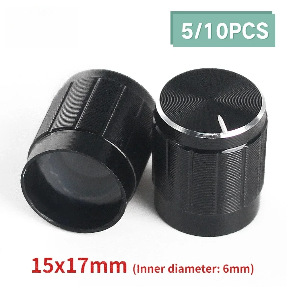 5/10PCS 6mm Black Aluminum Knob 15x17mm Potentiometer Knobs Caps for Rotary Switch Volume Control