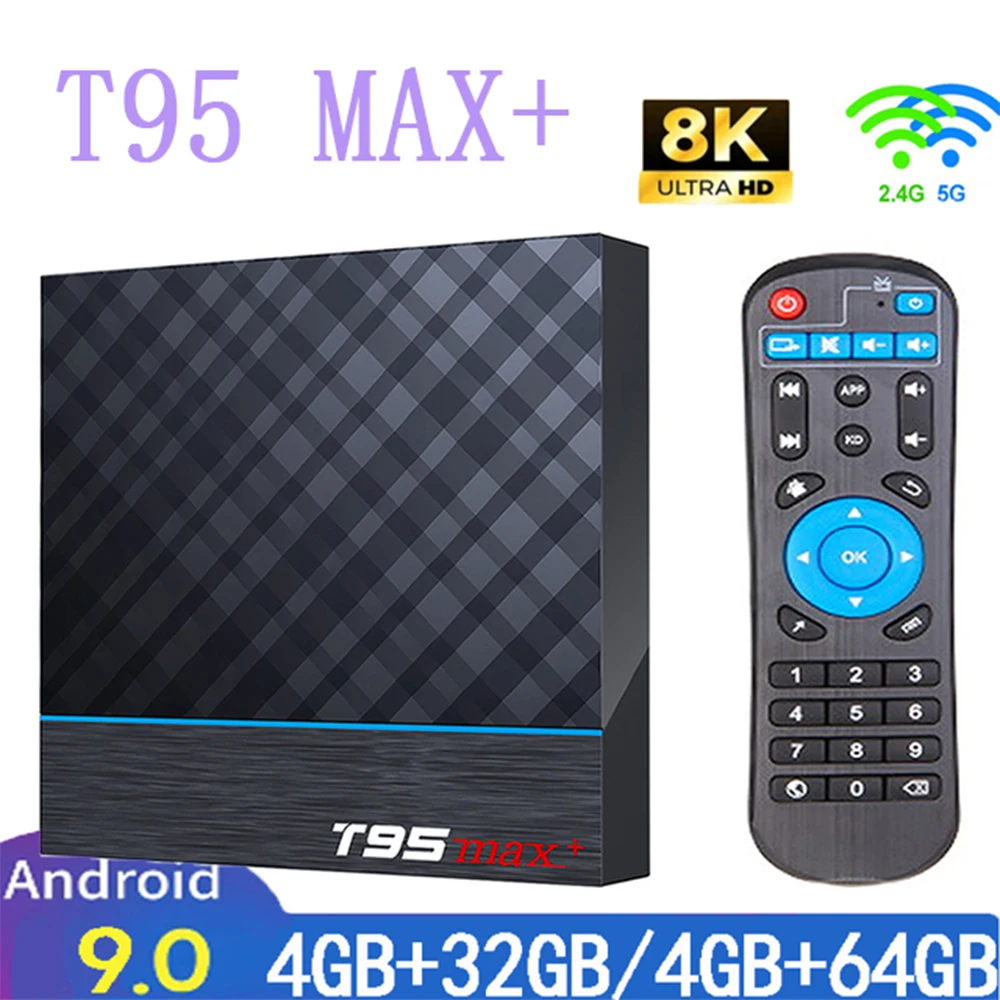 

2024 Smart TV BOX T95 MAX Plus Amlogic S905X3 Android 9.0 4G RAM 64G ROM 2.4G/5G Dual WIFI BT4.0 USB 3.0 HDR 8K 3D Set Top Box