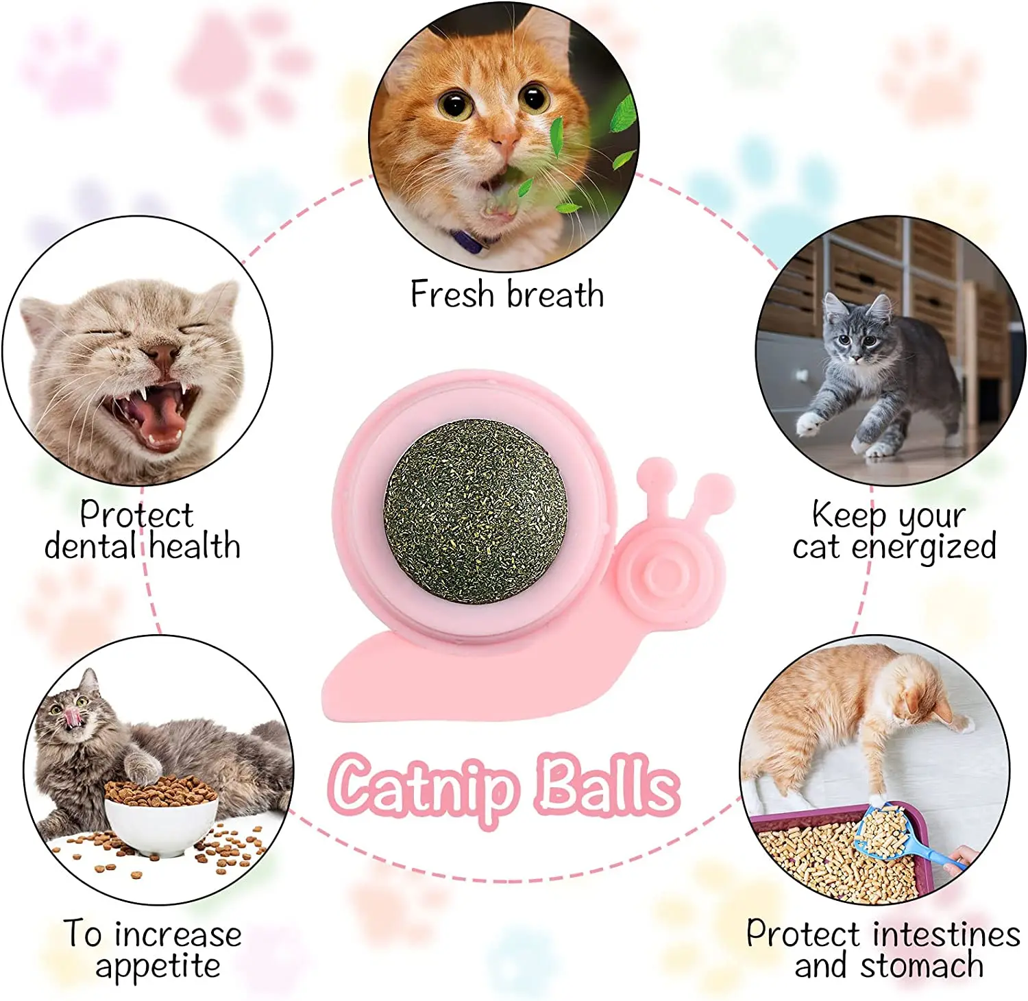 Bola de Catnip de 4 Peças Montada na Parede Brinquedo de Bola de Catnip  Brinquedo de Bola de Catnip Giratório em 360° para Gatos Limpa Os Dentes e  A