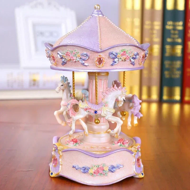 New Resin Carousel Music Box Decor LED Flash Lights Creative Birthday Valentine's Day Gifts for Girl Friend Kids Christmas Gifts