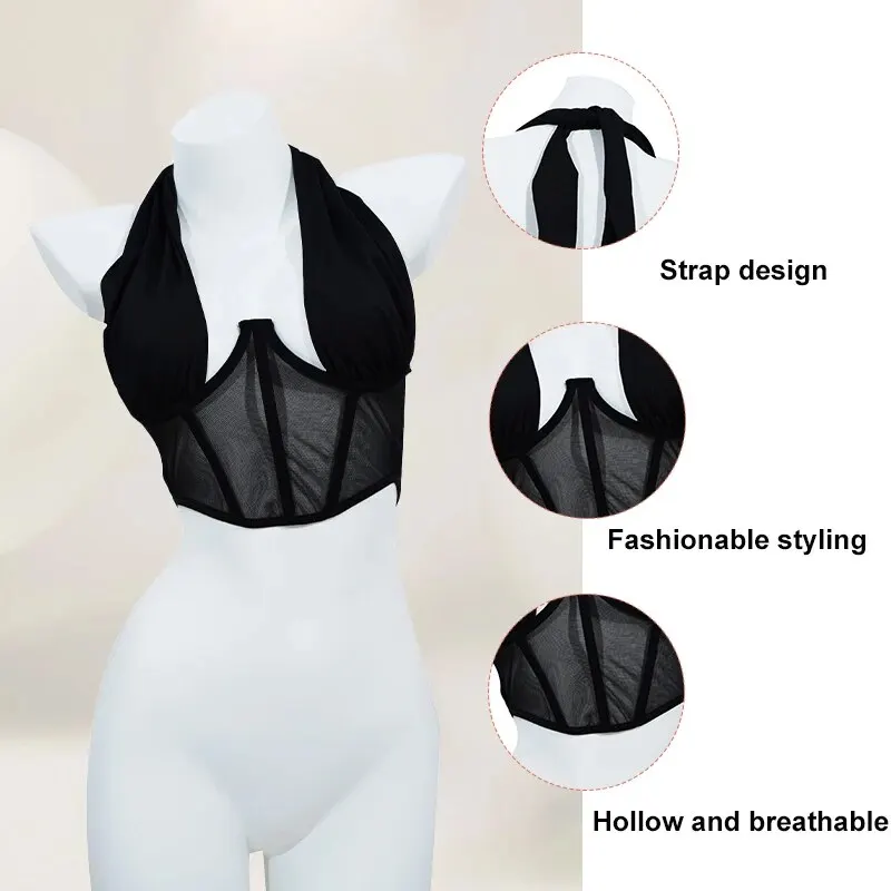 Fashionable Women Tight Fitting Corset Sexy Lace up Wrapped Top Backless Slim Fit Split Top