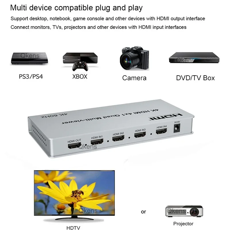 4K 60Hz HDMI 4x1 Quad Multi Viewer 2 4 in 1 Out HDMI Multiviewer Multi Mode Swit