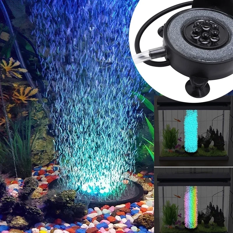 LED Lamp Aquarium Light Aquarium Lamp 1PC Color Changing LED Waterproof Aquarium Light Round Fish Tank Bubbler Decor Lamp Aquarium Fish Tank Pool Led Lights