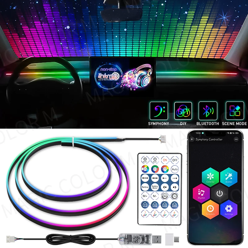 Vegetting-luces LED de ambiente para coche, lámpara de atmósfera sinfónica RGB Interior de 140cm, Control remoto por aplicación USB para Tesla Model 3 Y S X