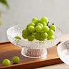 Hammered Pattern Glass round Exquisite Fruit Plate High-Grade Japanese Snacks Tray Minimalist Creative High-Legged Tea Plate 1