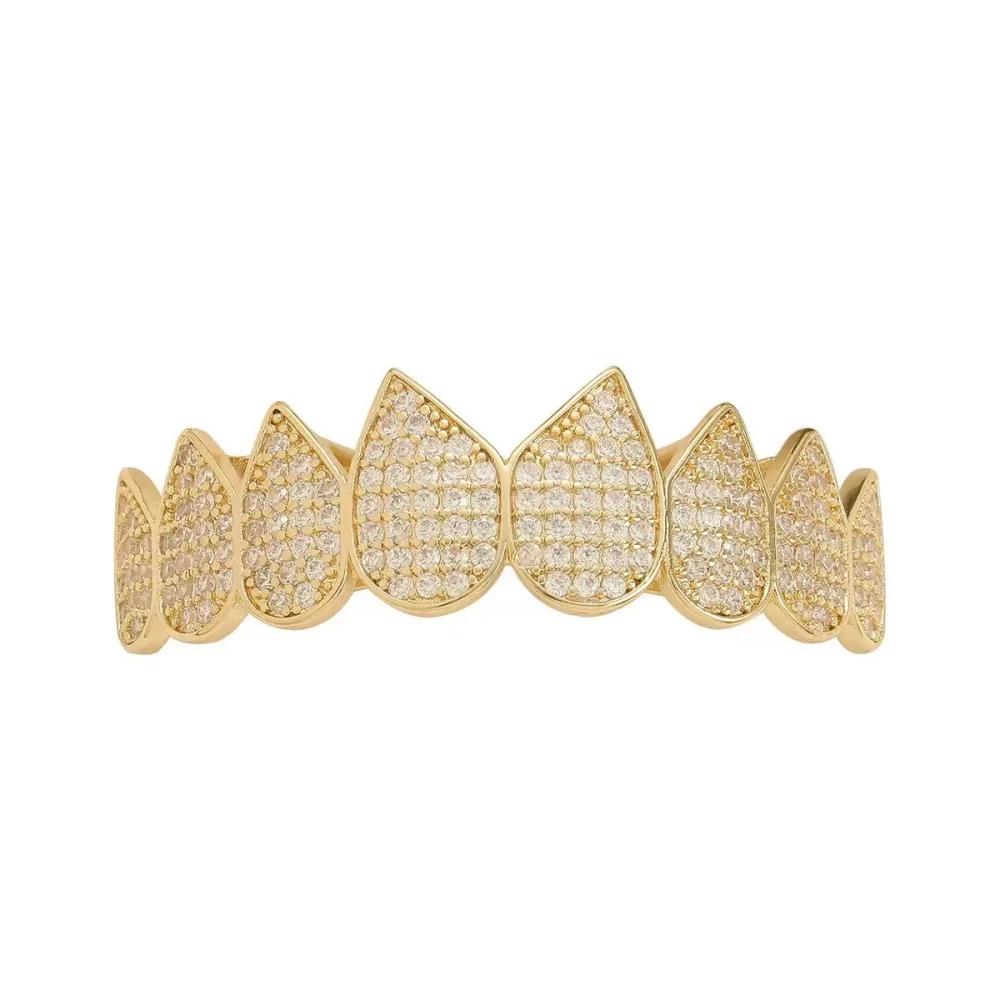 Hiphop Rock Iced Out 5A Zirkon Herz Zähne Grillz Für Männer Frauen Top & Bottom Zirkonia Grills Set Dental schmuck Großhandel – Detail 12