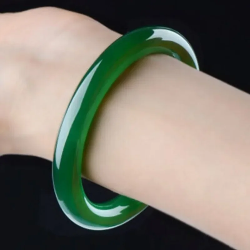 Natural Green Chalcedony Hand Carved Round Bar Bracelet Fashion Exquisite Jewelry Women's Bracelet Gift Accessories