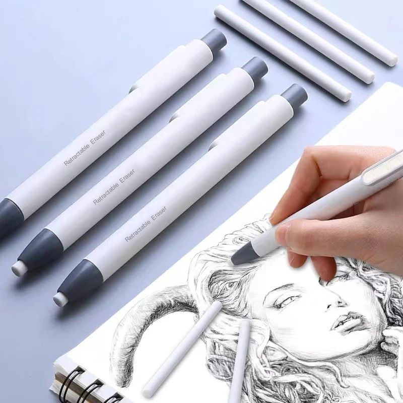 

Creative Press Pen Design Eraser Replaceable Rubber Core Student Pencil Eraser Drawing Writing Tool Stationery for School Office