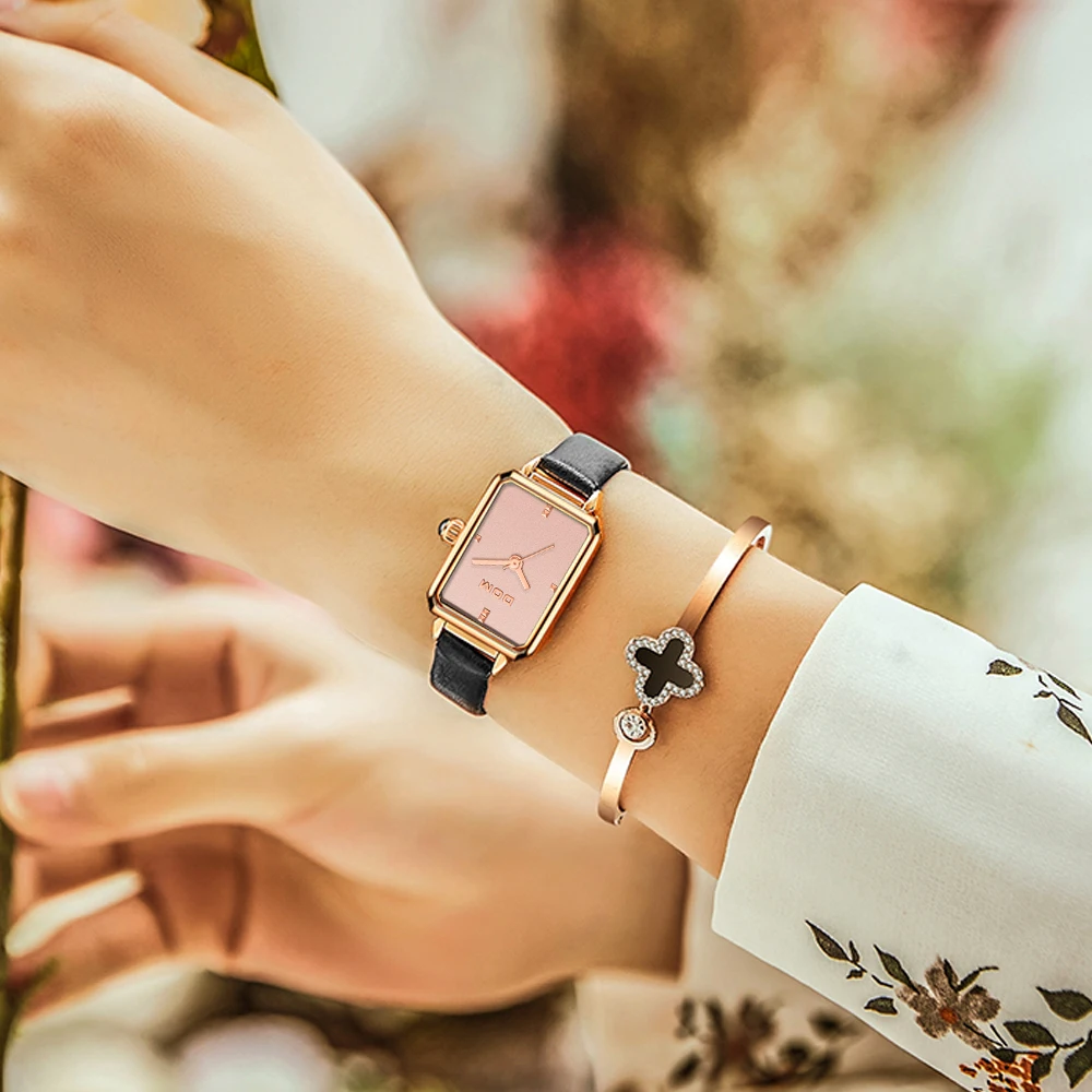 DOM Ladies Watch simple Luxury Trend Casual Fashion Square dial Waterproof Swimming Leather Women's Watch G-1337