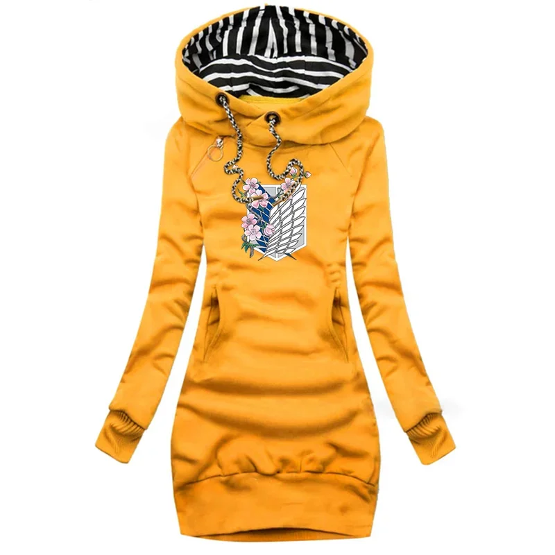 

Autumn Women Fashion Printed Dresses Solid Color Hoodie Dress Casual Hooded Dresses for Women Pullover Sweatshirts