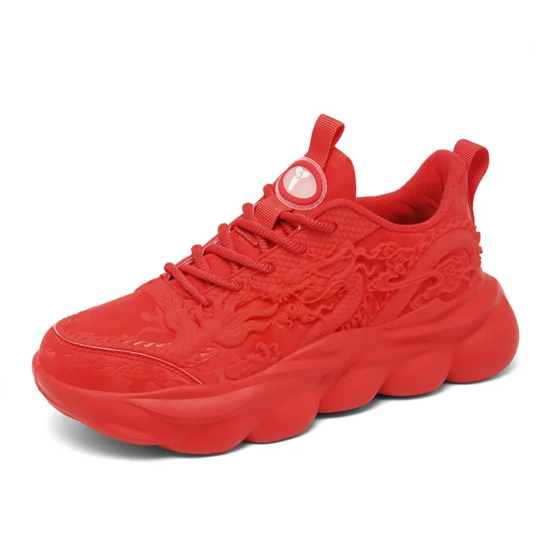 Fashion Men's Chinese Red Dragon Versatile Couple Casual Shoes Lightweight and Comfortable Sports Shoes Women's Running Shoes 5